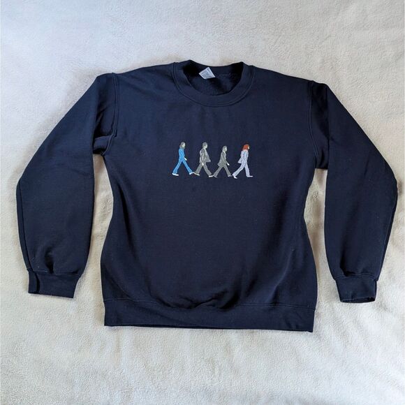 The Beatles Abbey Road Album Embroidered Sweatshirt Unisex Small Navy Blue - Picture 2 of 7